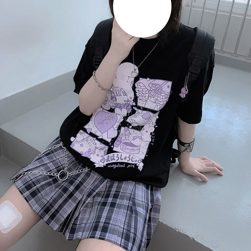 Black Harajuku Kawaii Print T-Shirt
