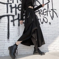 Thumbnail for Black Irregular High Waist Splicing Buckle Gothic Skirt - S