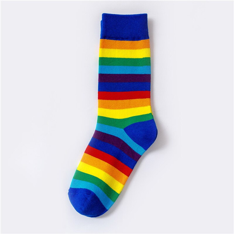 Colorful Stripes Cotton Socks - Rainbow-Blue / One Size