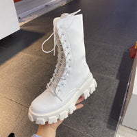 Thumbnail for Motorcycle Vegan Ankle Boots - White / 35