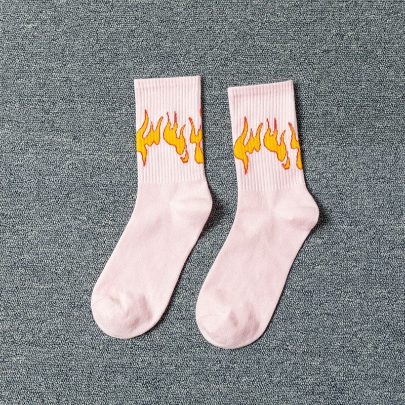 Fashion Hip Hop Flame Blaze Sock - Cream / One Size