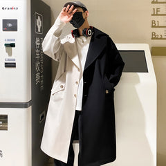Korean Style Oversize Black & White Coat - black white / M -