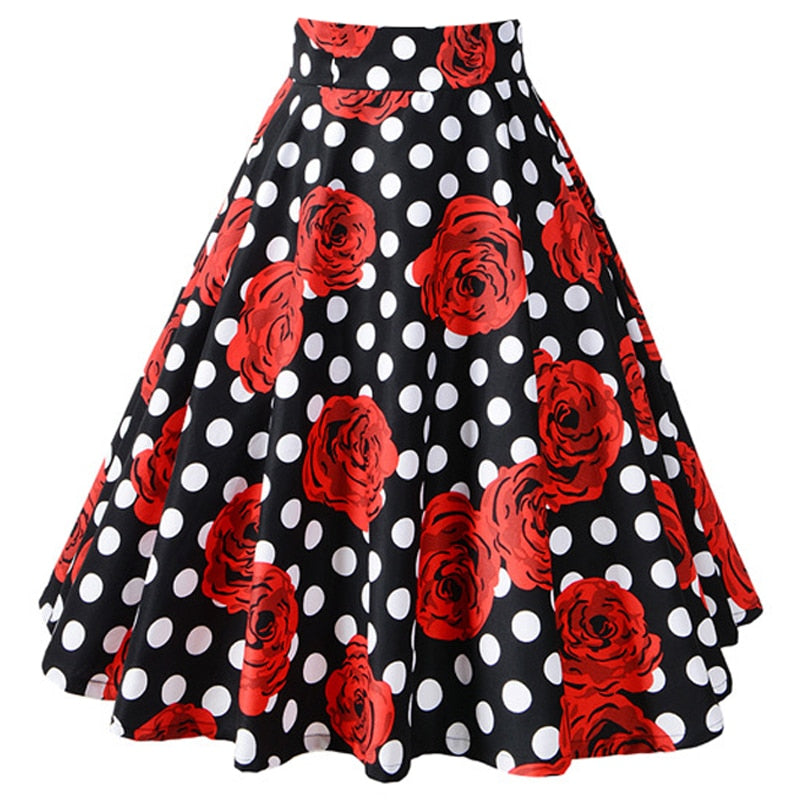 High Waist Polka Dot Skirt - Red. / S