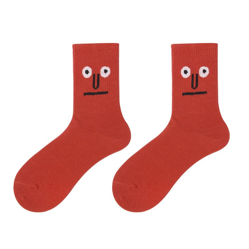 Funky Surprise Face Cotton Socks - Red / One Size