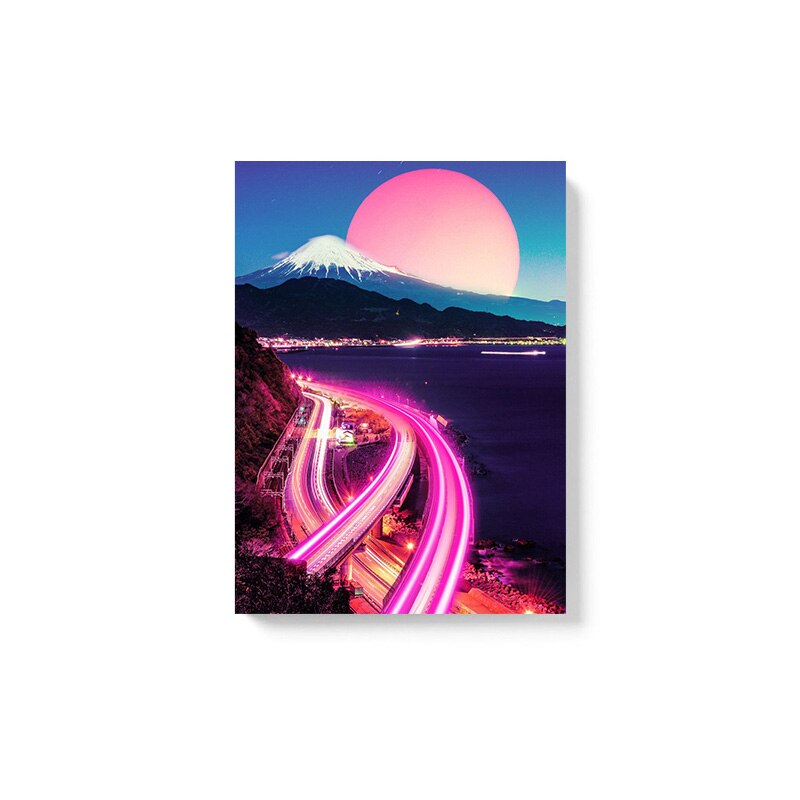 Neon City Synthwave Vaporwave Poster Canvas - 10x15cm /