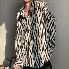 Zebra Striped Oversized Long Sleeve Shirt - Black / S