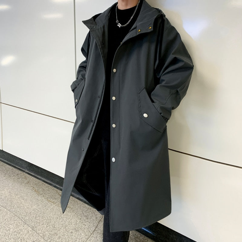 Korean Style Oversize Solid Color Coat - Dark Grey / M -