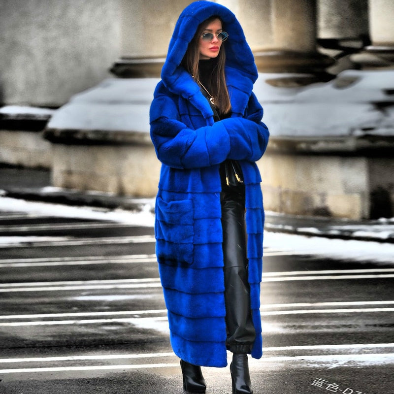 Solid Color Furry Warm Faux Fur Long Coat