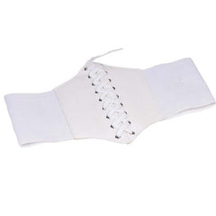 Corset with Laces Elastic Waist PU Leather Belt - White