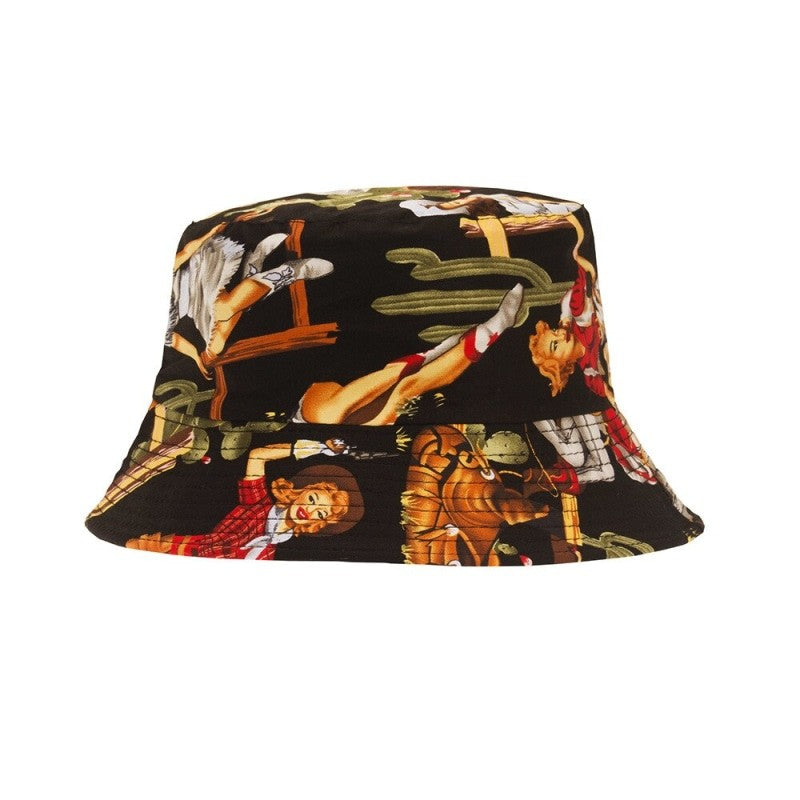 Flower Pattern Bucket Hats - Black-Doll / 56-58 cm - Hat
