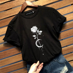 Rose Moon Gothic Black Short Sleeves T-shirt - T-Shirt