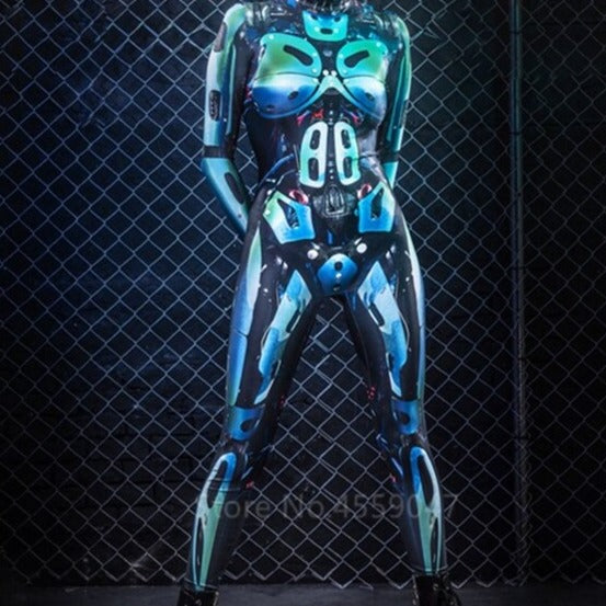 Robot 3D Warrior Cosplay one piece - Black-Blue / S