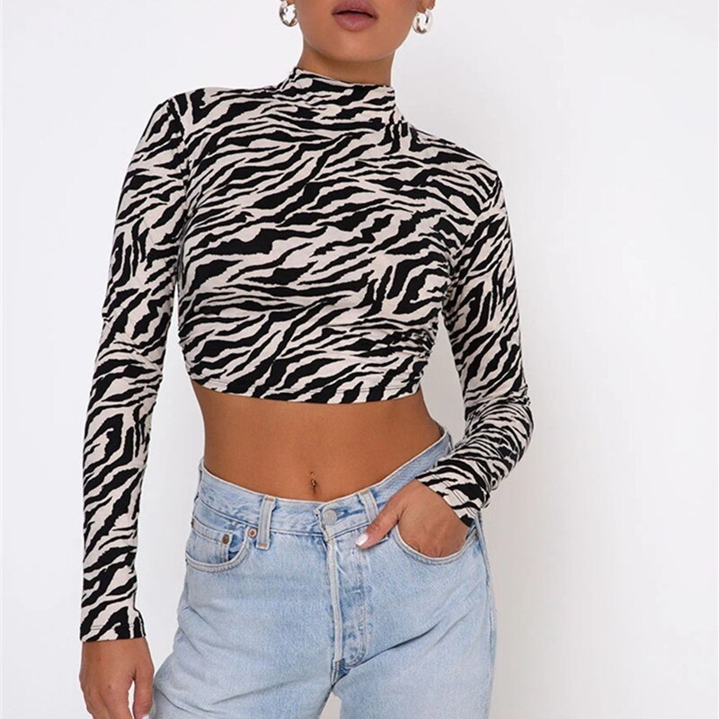 Backless Tie Up Turtle Neck Long Sleeve Crop-Top - White / M