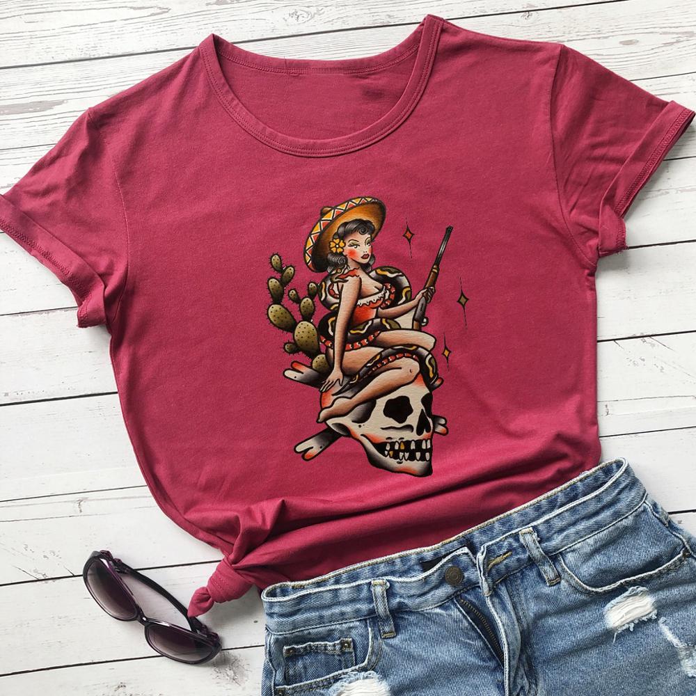 La Valiente Witches Skulls Snake T-Shirt - burgundy / S