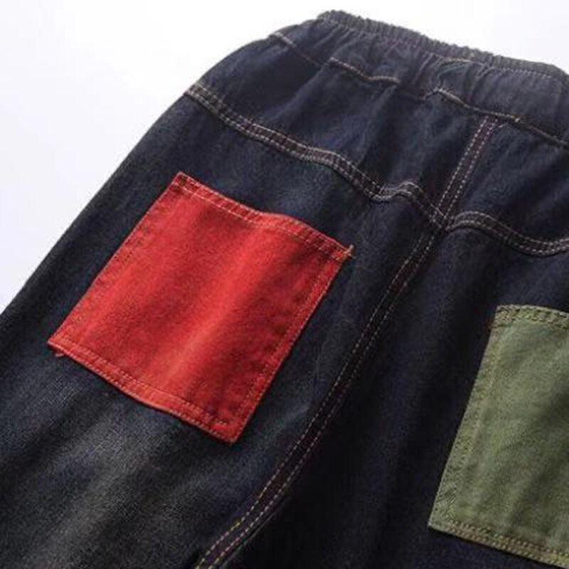 Korean Vintage Denim Patchwork Harem Pants