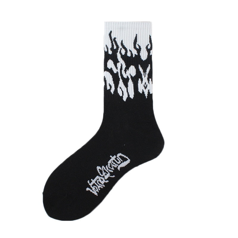 Fashion Hip Hop Flame Blaze Sock - Black / One Size