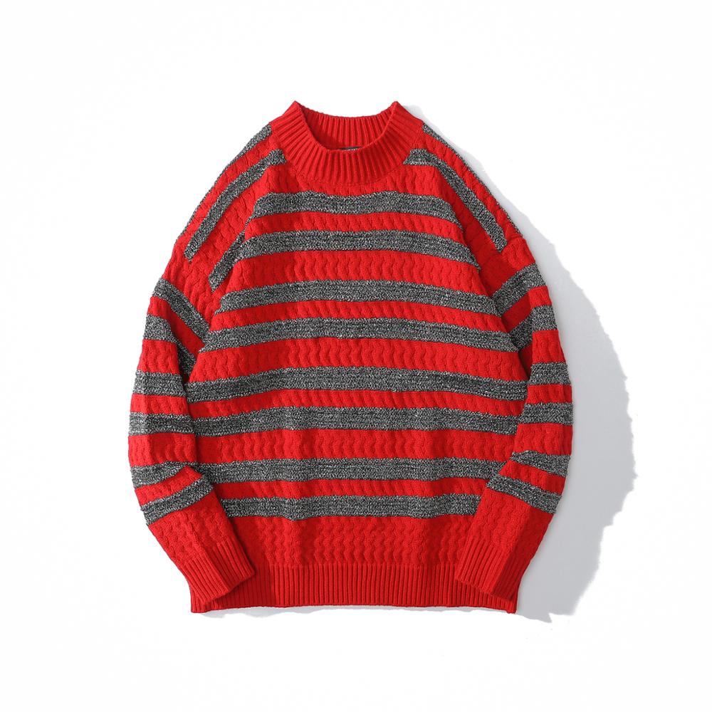 Striped Oversized Knitted Sweater - Grey / M