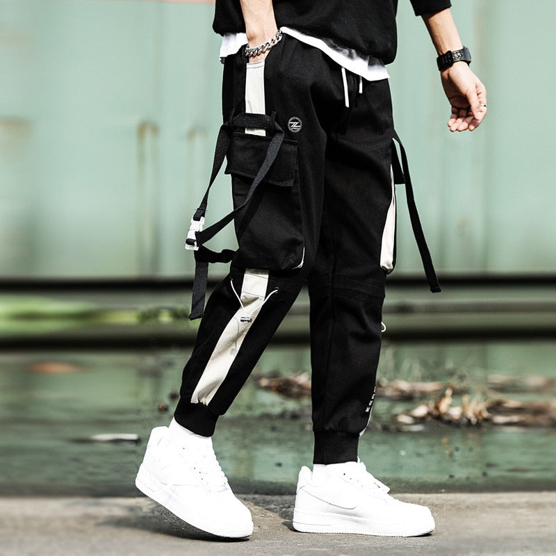 Black and White Loose Cargo Pants - S