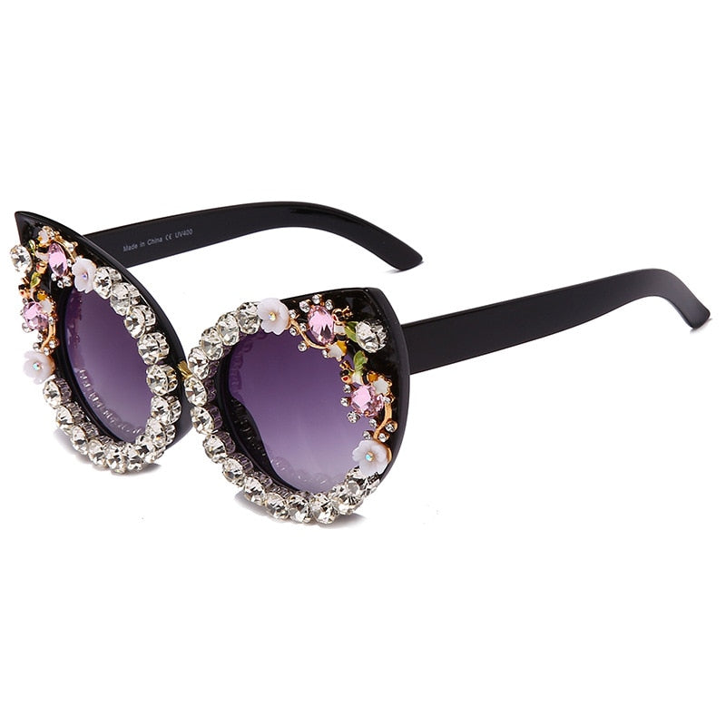 Flower Cat Eye Sunglasses - Black / One Size