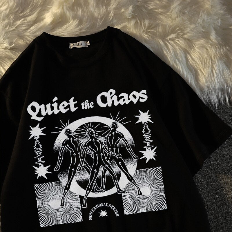 Quiet The Chaos Printed Aesthetic T-shirt - Black / S -