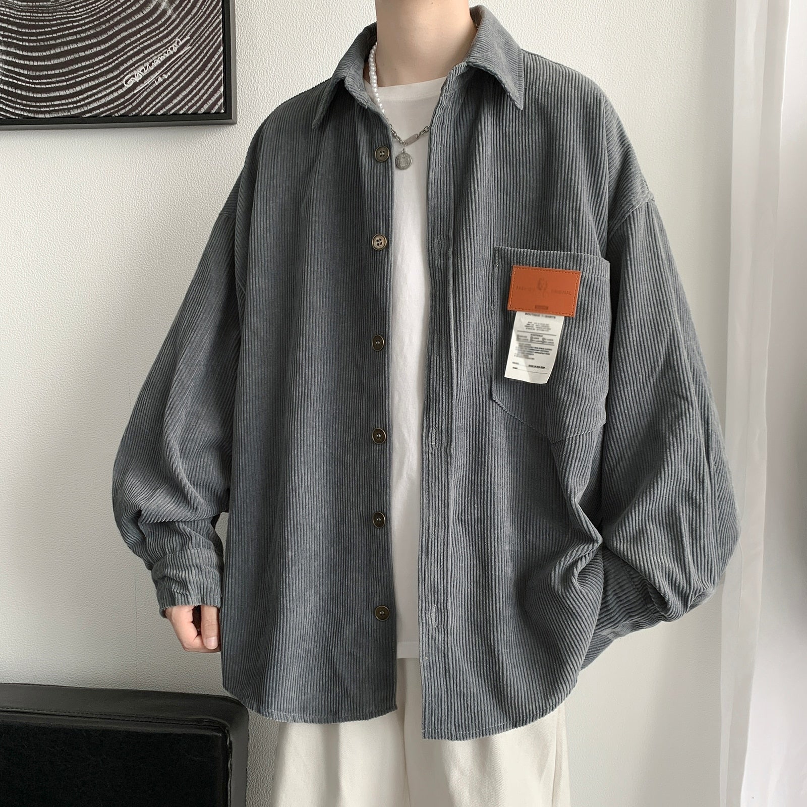 Oversized Korean Style Long Sleeve Shirt - Gray.. / S -