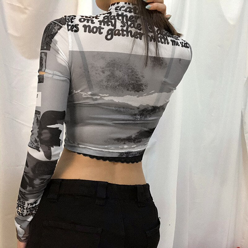 Metal Ring Hollow Out Mesh Top