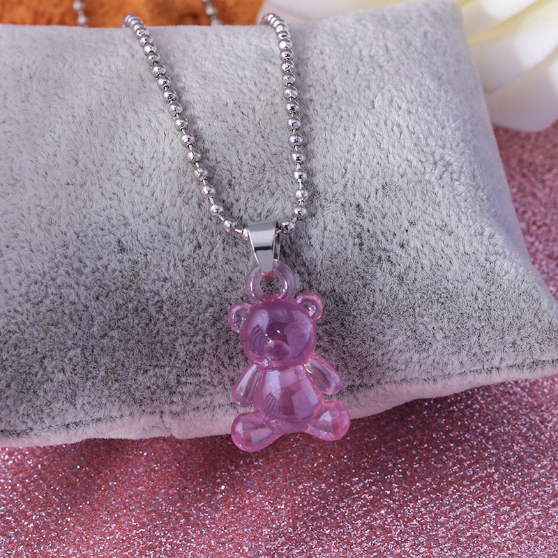Rainbow Cute Jelly Bear Gummy Necklace - Purple