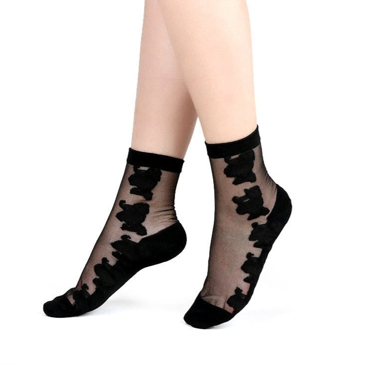 Transparent Ankle Socks - Black-Transparent / One Size