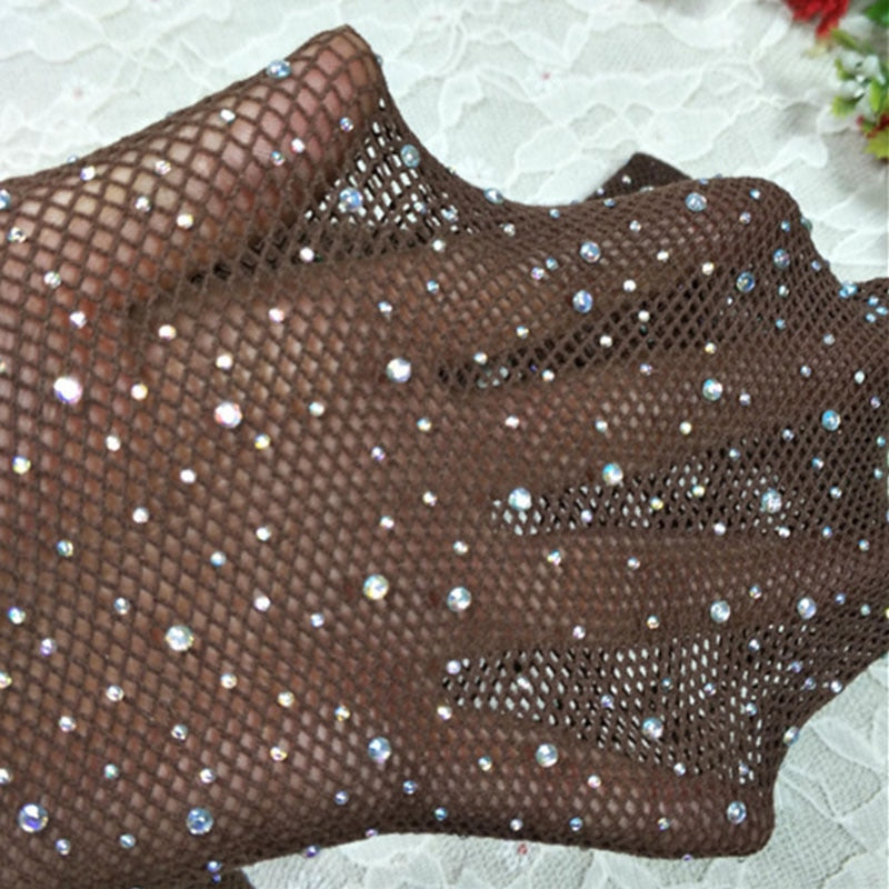 Glitter Mesh Pantyhose - Brown / One Size
