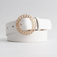 Thumbnail for Gold Buckle PU Leather Belt - white belt / 105x2.8cm
