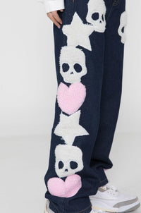 Thumbnail for Skull Embroidery Straight Pants