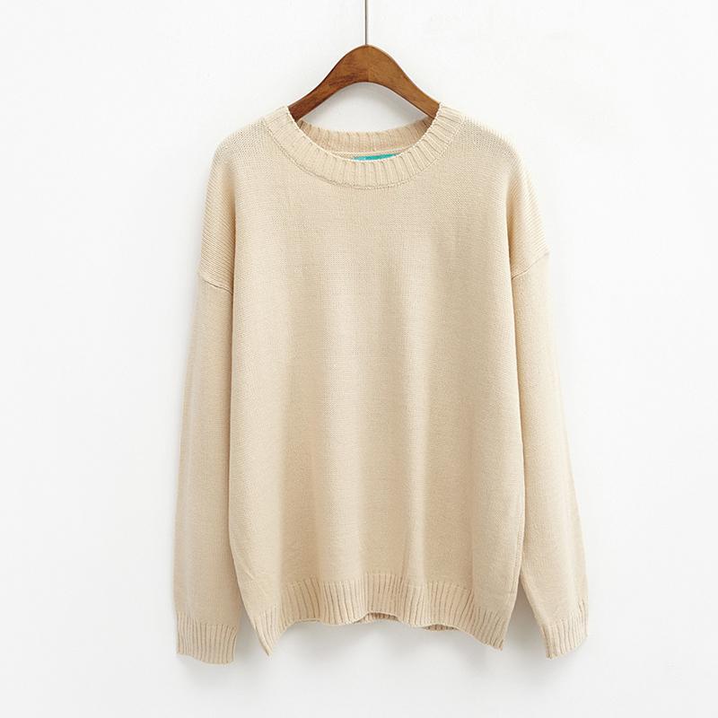 Solid Simple Knitted Sweater - Cream / One Size