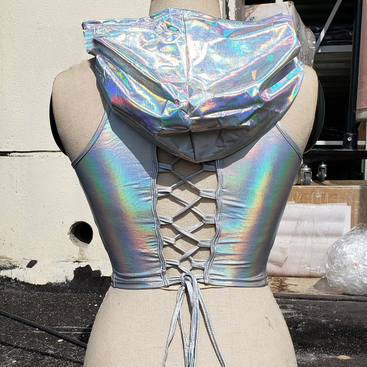 Silver Holographic Women Hoodies Top - S