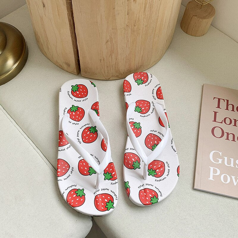Cartoon Pineapple Strawberry Flip Flops Sandals - Fruit Red