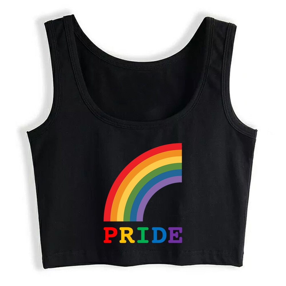 Rainbow Pride LGBT Crop Tank Top - Black / S - crop top