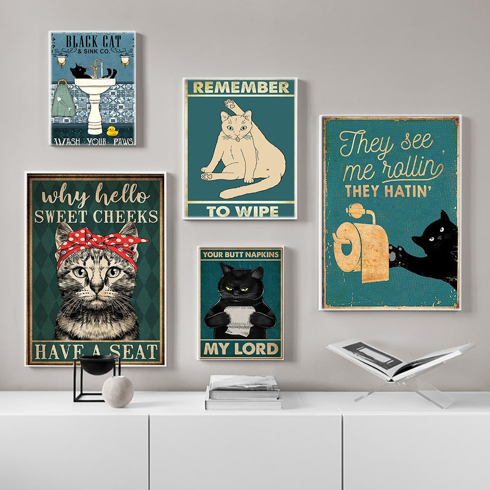 Black Cat Poster Your Butt Napkins Canvas