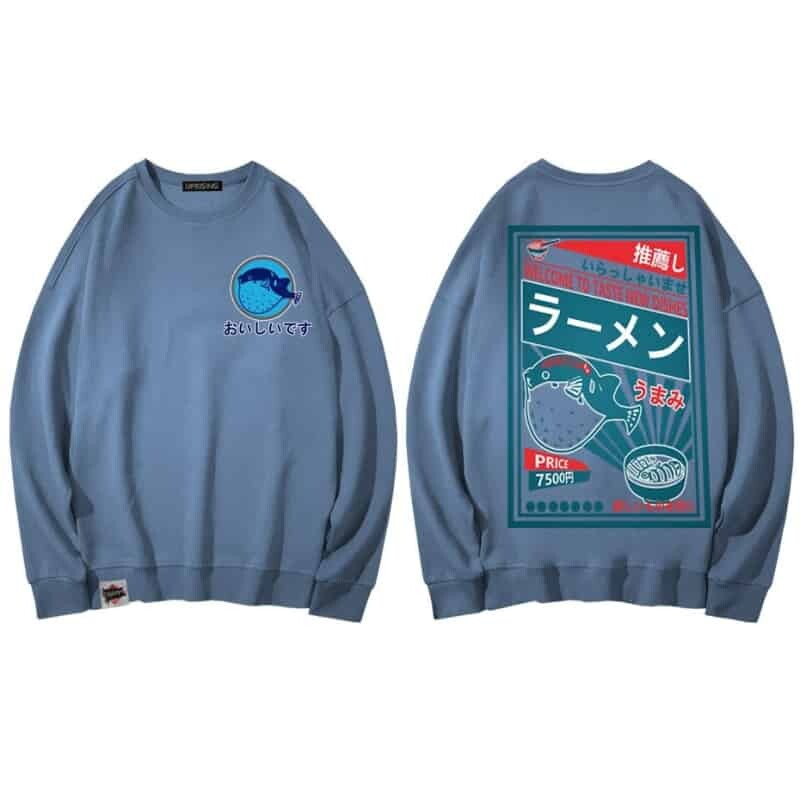 Noodle Dish Japanese Harajuku Sweatshirts - Light Blue / M