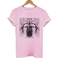 Thumbnail for Medusa Sculpture Pink Vaporwave Print T-Shirt - Gray / S