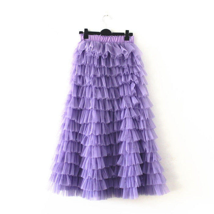 Ruffled Mesh Tutu Skirts - Violet / S