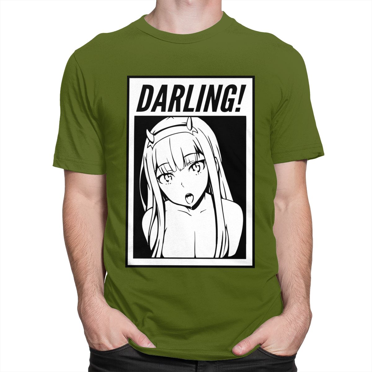 Darling Anime Girl T-Shirt - Army Green / S