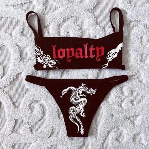 Sexy Funny Gothic Letters Pattern Bikini - Black/Red / S