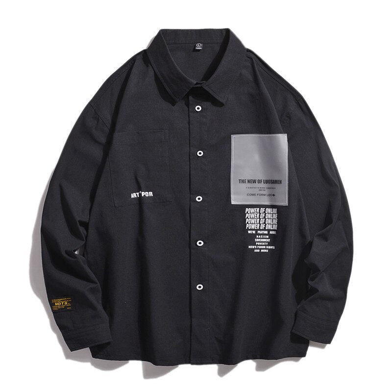 Oversized Long Sleeve Korean Style Shirt - Black / S -