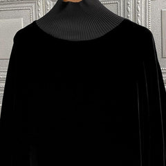Black Velvet Winter Turtleneck Loose Sweatshirts - Hoodies
