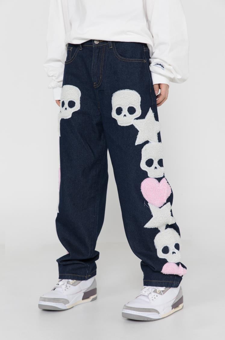 Skull Embroidery Straight Pants