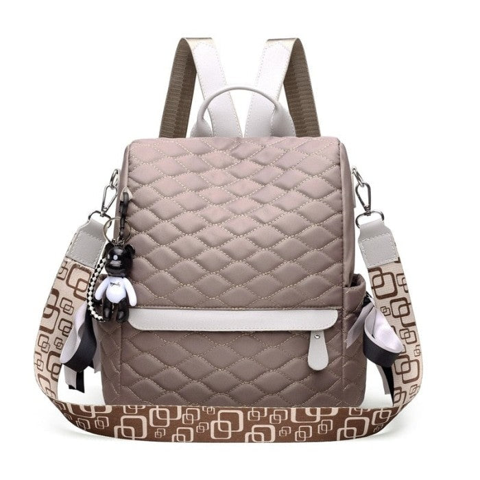 Solid Color Plaid Stitching School Backpack - Light Grey /