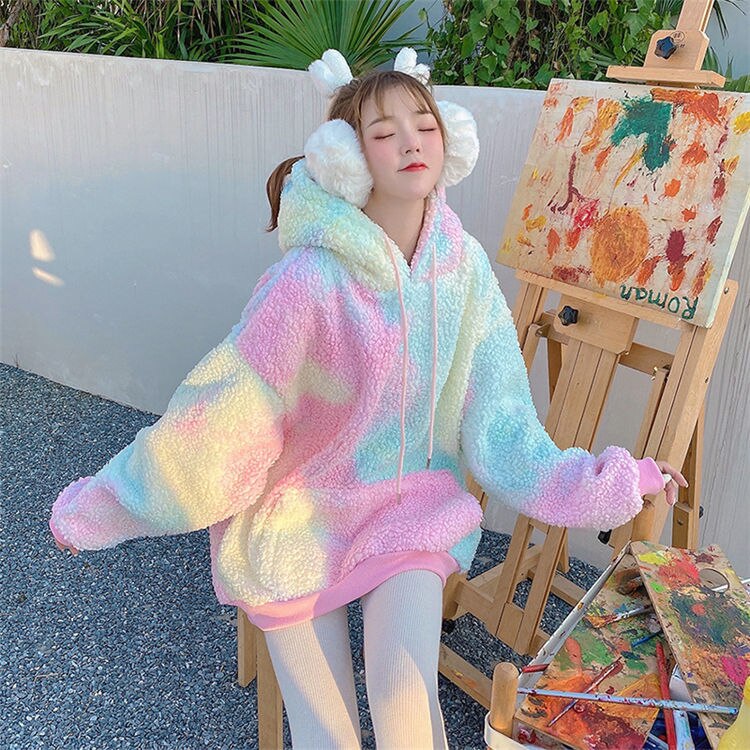Winter Rainbow Kawaii Fur Hoodies - Hooded Pink / M -