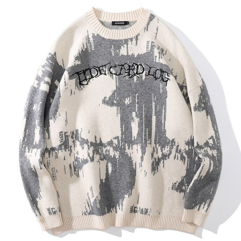 Gothic Letters Embroidered Sweaters - beige / M - Sweater