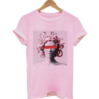 Thumbnail for Medusa Sculpture Pink Vaporwave Print T-Shirt - Red / S