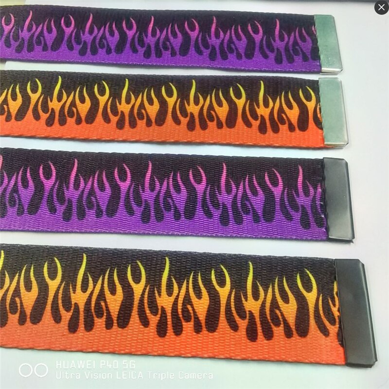 Flame Print Plain Webbing D Buckle Belt