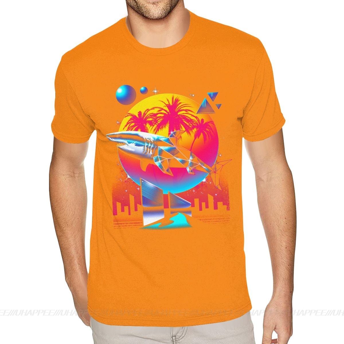 Aesthetic Shark Vaporwave T-Shirt - Orange / S